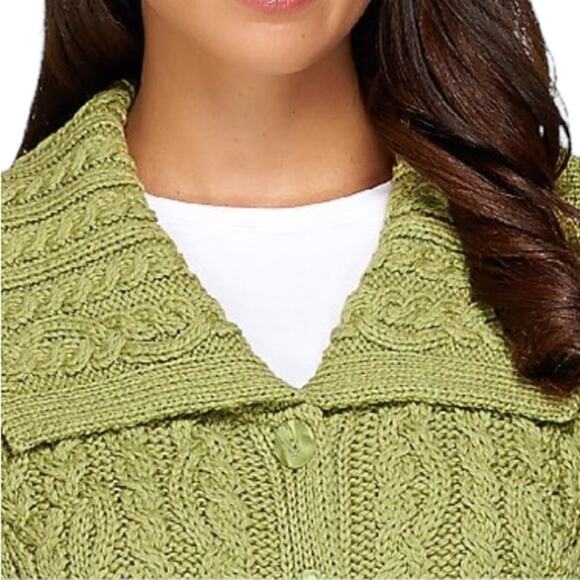 Aran Crafts Small Merino Wool Green Irish Knit Cardigan Sweater Made In Ireland - Picture 5 of 10